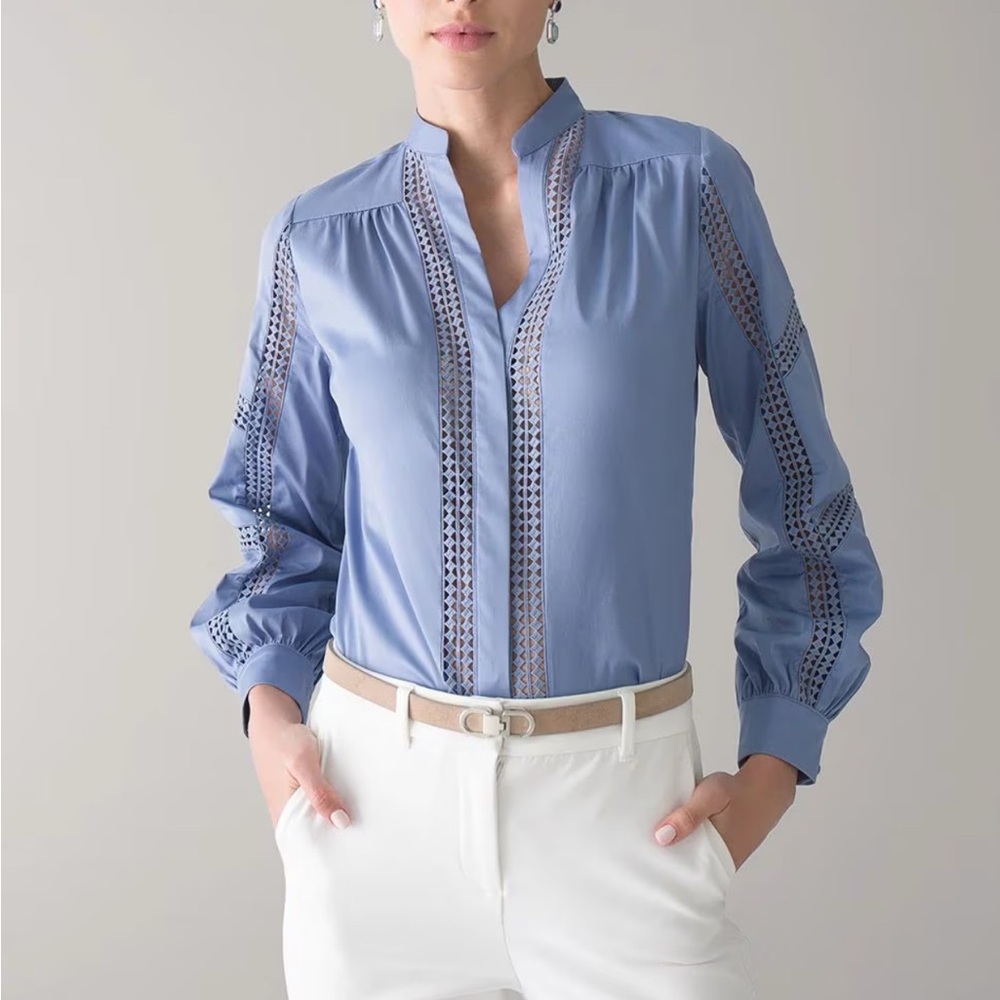 WHBM Embroidered Poplin Shirt/Blouse - Size Small - EUC